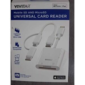 Vivitar Mobile SD MicroSD Universal Card Reader Lightning USB-C Micro USB White